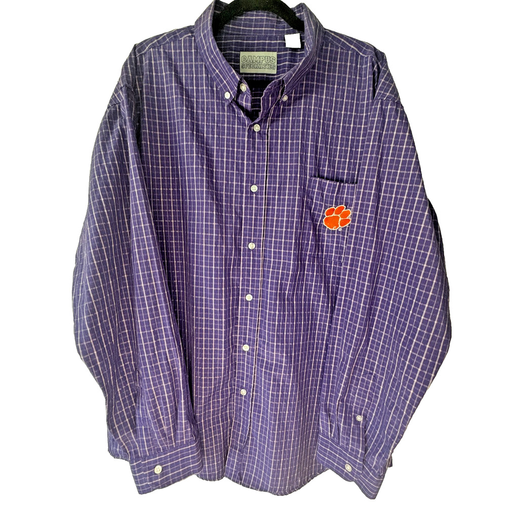 Clemson Tigers Campus Specialties Shirt Mens XXL Purple Plaid Button Down NCAA